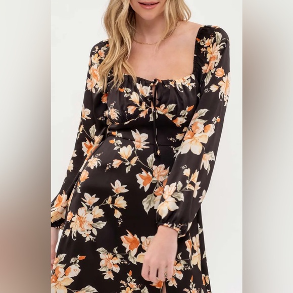 Blu Pepper Dresses & Skirts - Black Long Midi Floral Dress Sweetheart Neckline Farmers Market Size Medium